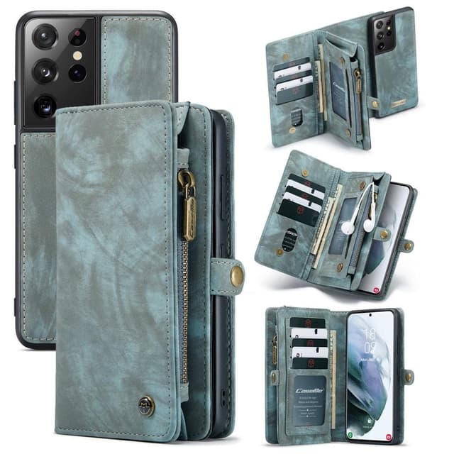 CASEME Samsung Galaxy S21 Ultra Retro läder plånboksfodral - Blå