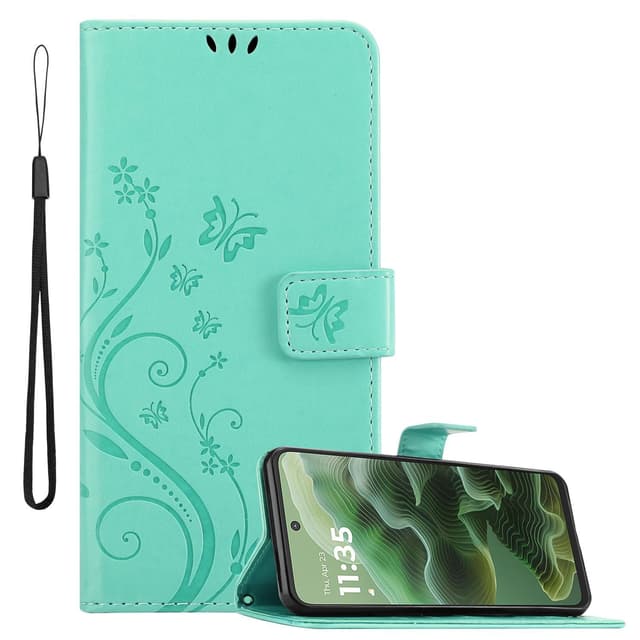 Motorola Moto G35 Plånboksfodral Skal Blommor (Turkos)
