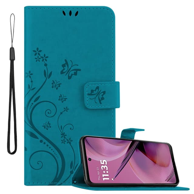 Motorola Moto G55 Plånboksfodral Skal Blommor (Blå)