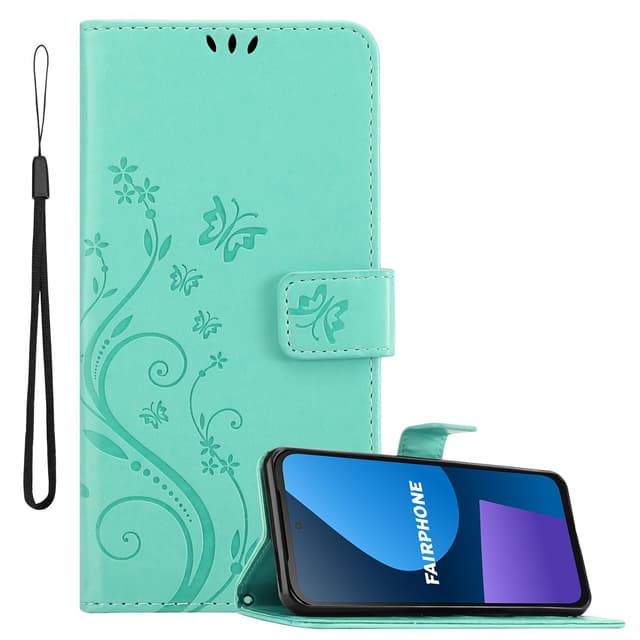 Fairphone 5 Plånboksfodral Skal Blommor (Turkos)