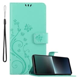 Sony Xperia 1 V Plånboksfodral Skal Blommor (Turkos)