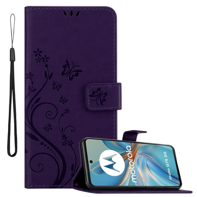 Motorola Moto G75 Plånboksfodral Skal Blommor (Violett)