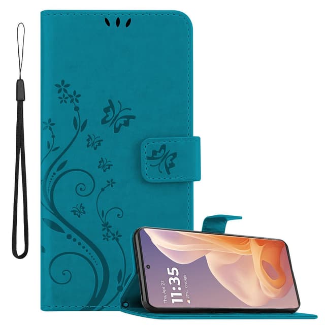 Motorola Moto G85 Plånboksfodral Skal Blommor (Blå)