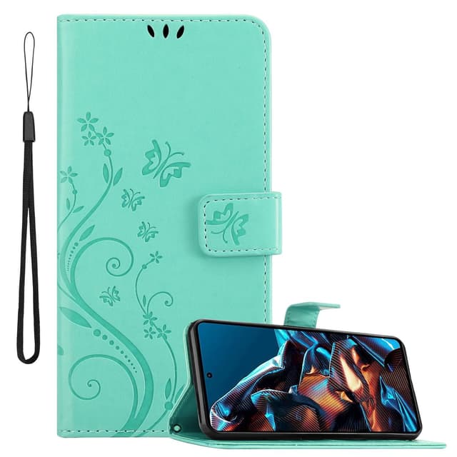 Xiaomi Poco X5 Pro Plånboksfodral Skal Blommor (Turkos)