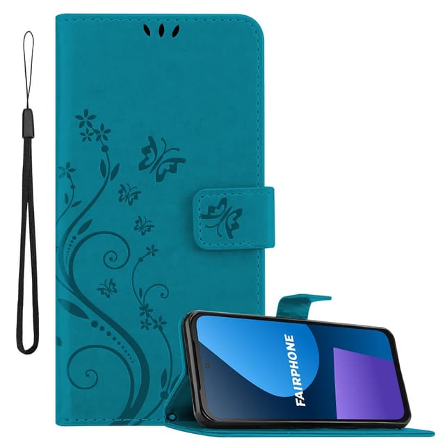 Fairphone 5 Plånboksfodral Skal Blommor (Blå)