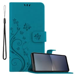 Sony Xperia 10 V Plånboksfodral Skal Blommor (Blå)