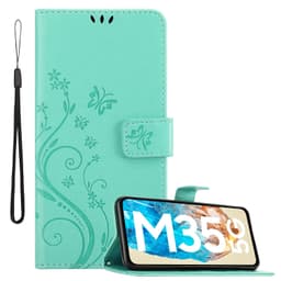 Samsung Galaxy M35 Plånboksfodral Skal Blommor (Turkos)