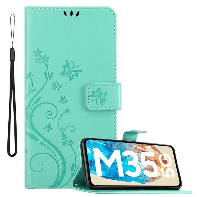 Samsung Galaxy M35 Plånboksfodral Skal Blommor (Turkos)