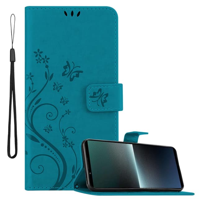 Sony Xperia 1 V Plånboksfodral Skal Blommor (Blå)