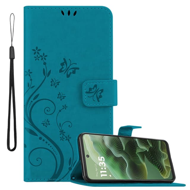 Motorola Moto G35 Plånboksfodral Skal Blommor (Blå)