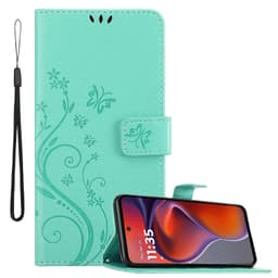 Motorola Moto G15 Plånboksfodral Skal Blommor (Turkos)