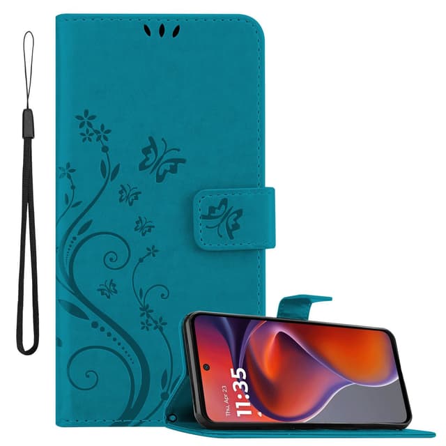 Motorola Moto G15 Plånboksfodral Skal Blommor (Blå)