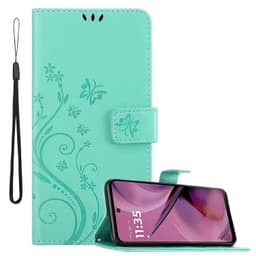 Motorola Moto G55 Plånboksfodral Skal Blommor (Turkos)