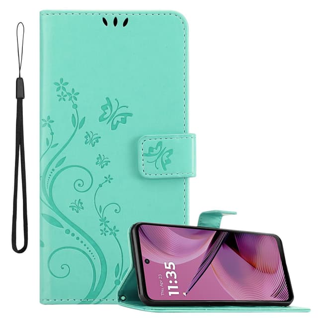 Motorola Moto G55 Plånboksfodral Skal Blommor (Turkos)