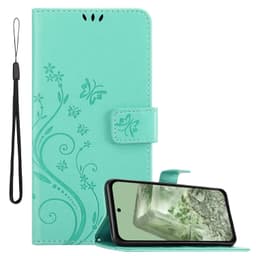Google Pixel 8A Pungetui Cover Blomster (Turkis)