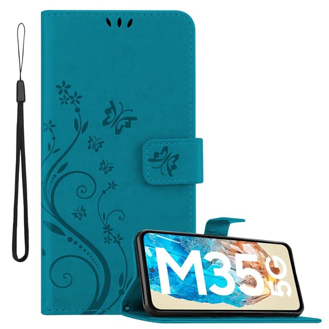 Samsung Galaxy M35 Plånboksfodral Skal Blommor (Blå)