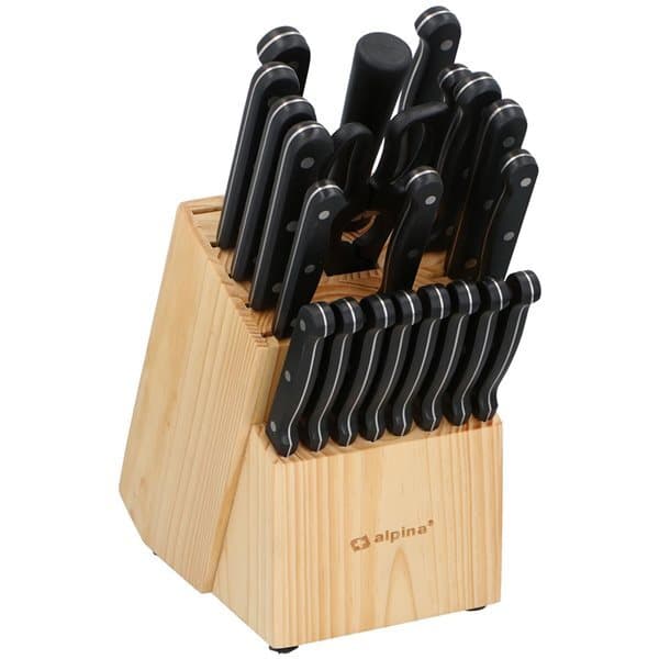 Knivset med 22 delar och träblock från Alpina – rostfritt stål
