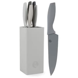 Masterchef Knivsett med 5 kniver i en knivblokk - Grå - Kjent fra MasterChef Norge