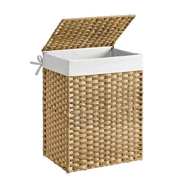 Vasketøjskurv med låg og bærehåndtag 90L - Rattan/Hvid