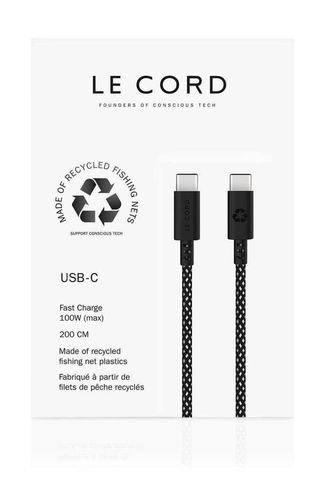 USB Sea Black · Type C · 100W · 2 meter · Laget av resirkulerte fiskegarn