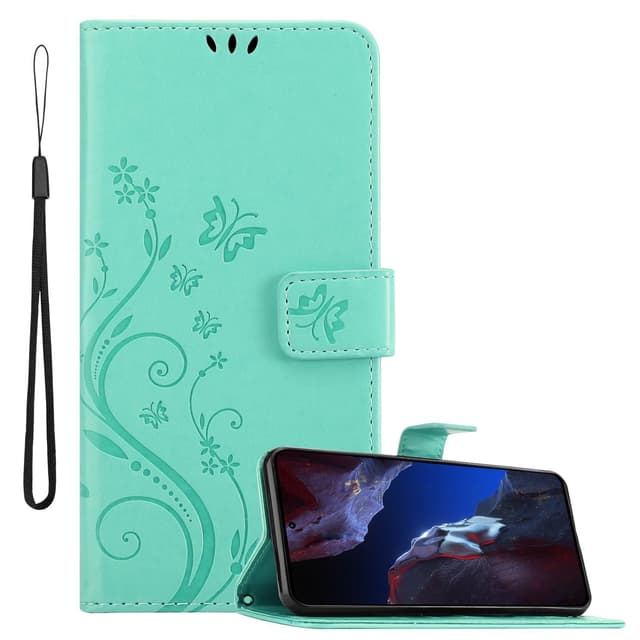 Xiaomi Poco F5 Pro lommebokdeksel Blomster (Turkis)