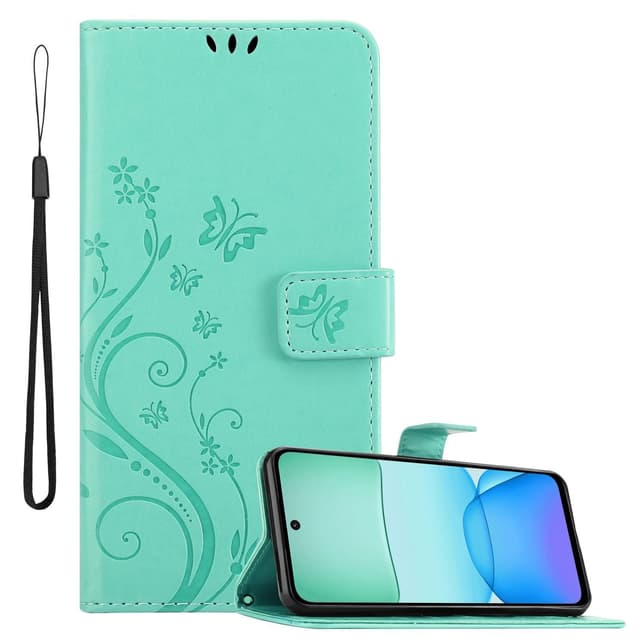Xiaomi RedMi 13 4G Pungetui Cover Blomster (Turkis)
