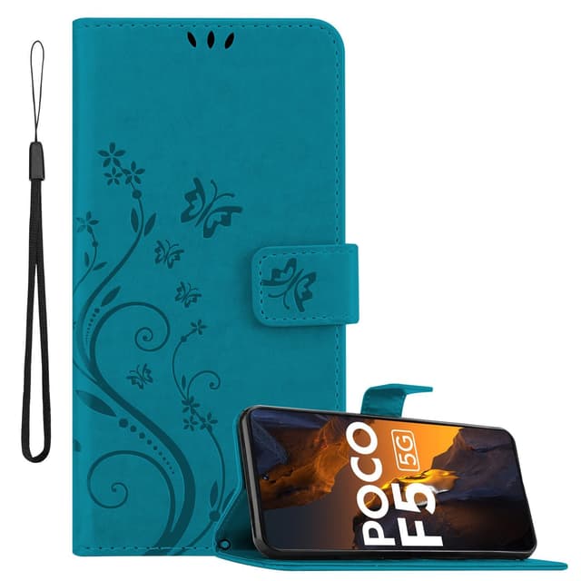 Xiaomi Poco F5 Plånboksfodral Skal Blommor (Blå)