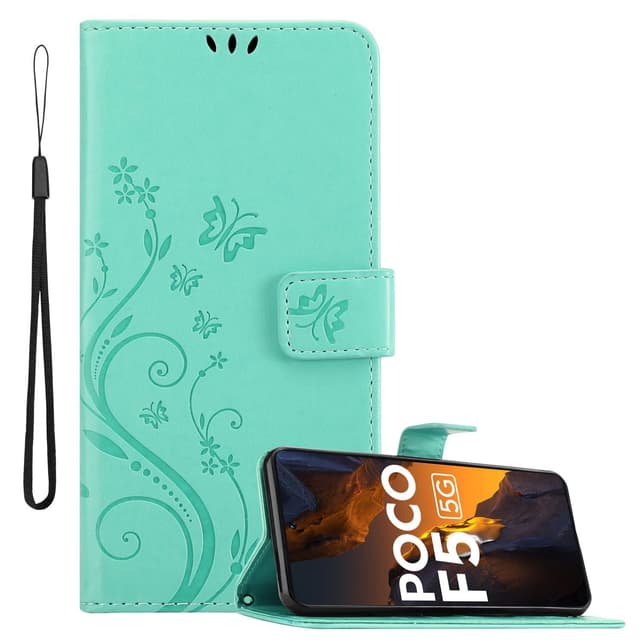 Xiaomi Poco F5 Plånboksfodral Skal Blommor (Turkos)