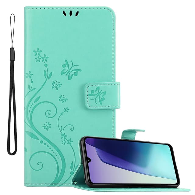 Xiaomi RedMi 14C Plånboksfodral Skal Blommor (Turkos)