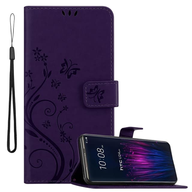 HTC U24 PRO Suojakuori Lompakkokotelo Kukka (Violetti)