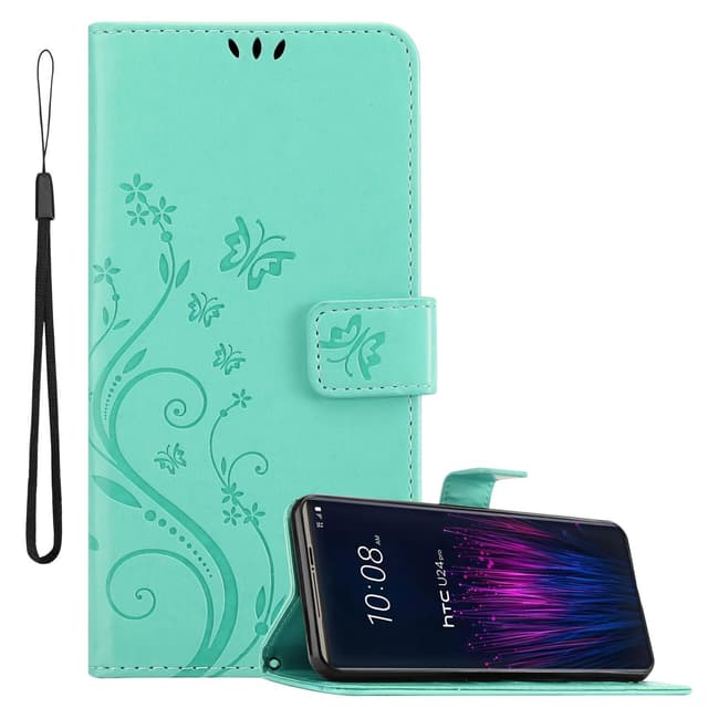 HTC U24 PRO lommebokdeksel Blomster (Turkis)