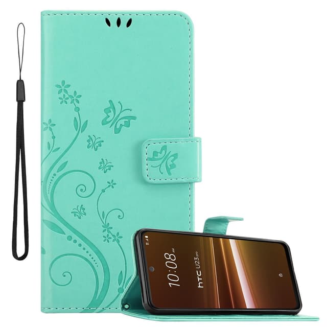 HTC U23 PRO Pungetui Cover Blomster (Turkis)