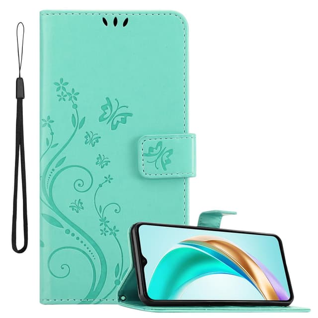 Honor X6b Pungetui Cover Blomster (Turkis)