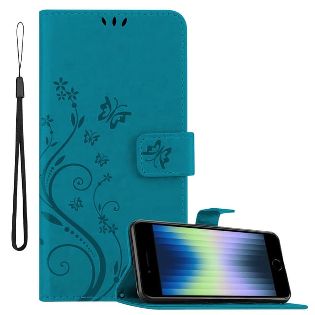 iPhone SE4 Pungetui Cover Blomster (Blå)