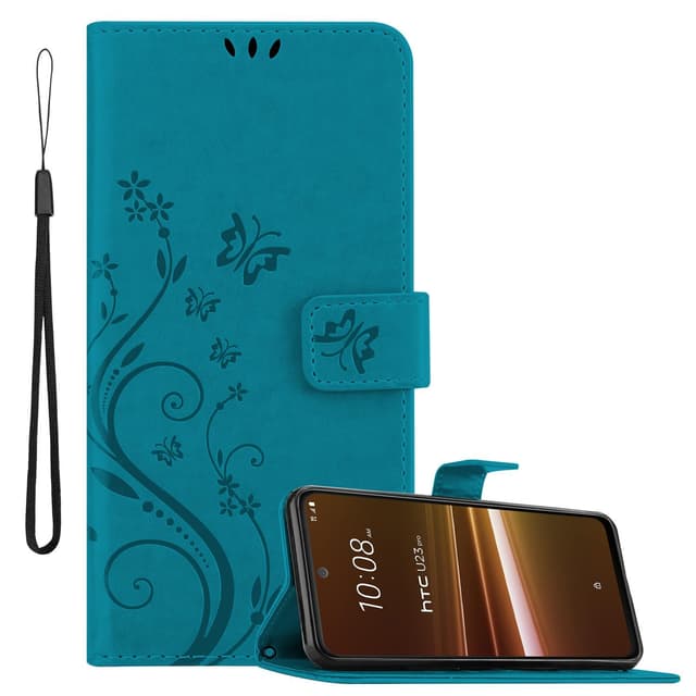 HTC U23 PRO Pungetui Cover Blomster (Blå)