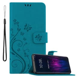 HTC U24 PRO Suojakuori Lompakkokotelo Kukka (Sininen)
