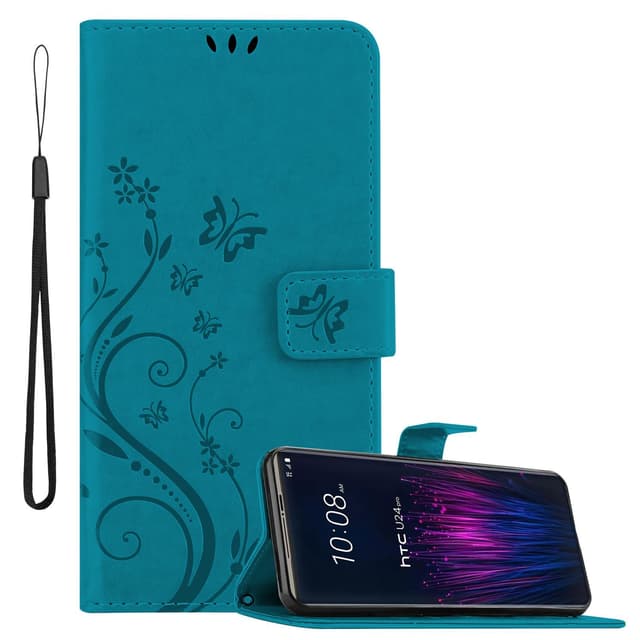 HTC U24 PRO Suojakuori Lompakkokotelo Kukka (Sininen)