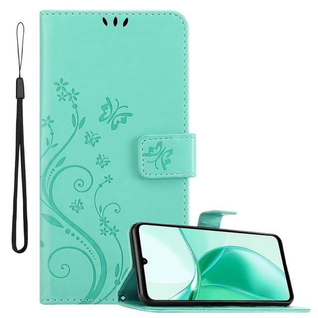 ZTE Blade A35 / A55 Pungetui Cover Blomster (Turkis)