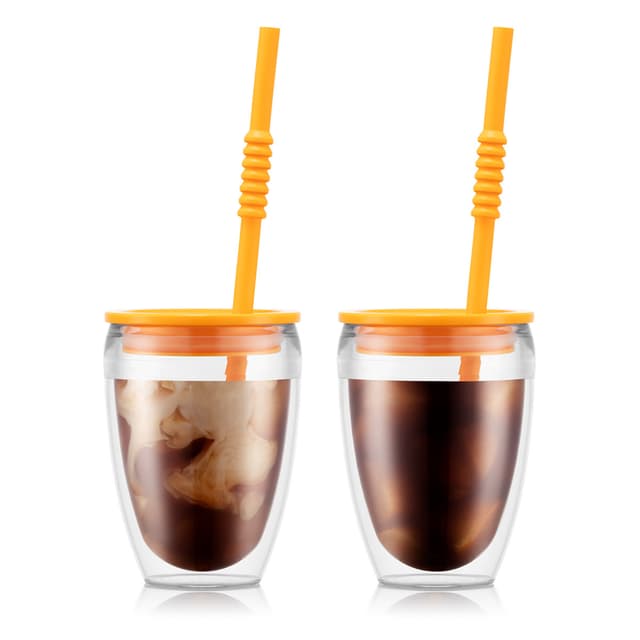 Bodum 2 stk, plast, doble vegger, 0,3 l med lokk og sugerør PAVINA TO GO 0.3 L