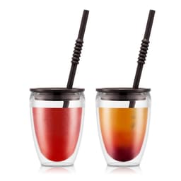 Bodum 2 stk. dobbeltvægsglas, 0.3 l, 10 oz med låg og sugerør PAVINA TO GO 0.3 L
