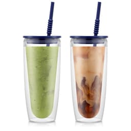 Bodum 2 dobbeltveggede glass,0.95l, 32 oz, med lokk og sugerør PAVINA TO GO 0.95 L