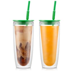 Bodum 2 dobbeltveggede glass,0.95l, 32 oz, med lokk og sugerør PAVINA TO GO 0.95 L