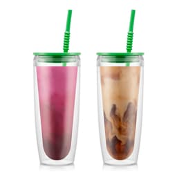 Bodum 2 dobbeltveggede glass,0.7l, 24 oz, med lokk og sugerør PAVINA TO GO 0.7 L
