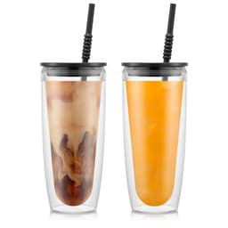 Bodum 2 dobbeltveggede glass,0.95l, 32 oz, med lokk og sugerør PAVINA TO GO 0.95 L