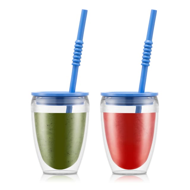 Bodum 2 stk, plast, doble vegger, 0,3 l med lokk og sugerør PAVINA TO GO 0.3 L