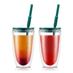 Bodum 2 stk. dobbeltvægsglas, 0.4 l, 13.5 oz med låg og sugerør PAVINA TO GO 0.4 L