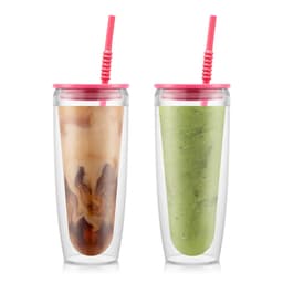 Bodum 2 dobbeltveggede glass,0.7l, 24 oz, med lokk og sugerør PAVINA TO GO 0.7 L