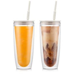 Bodum 2 dobbeltveggede glass,0.95l, 32 oz, med lokk og sugerør PAVINA TO GO 0.95 L