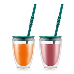 Bodum 2 stk. dobbeltvægsglas, 0.3 l, 10 oz med låg og sugerør PAVINA TO GO 0.3 L