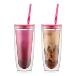 Bodum 2 pk dobbeltvegget glass, 0,6 l, 20 oz, med lokk og sugerør PAVINA TO GO 0.6 L